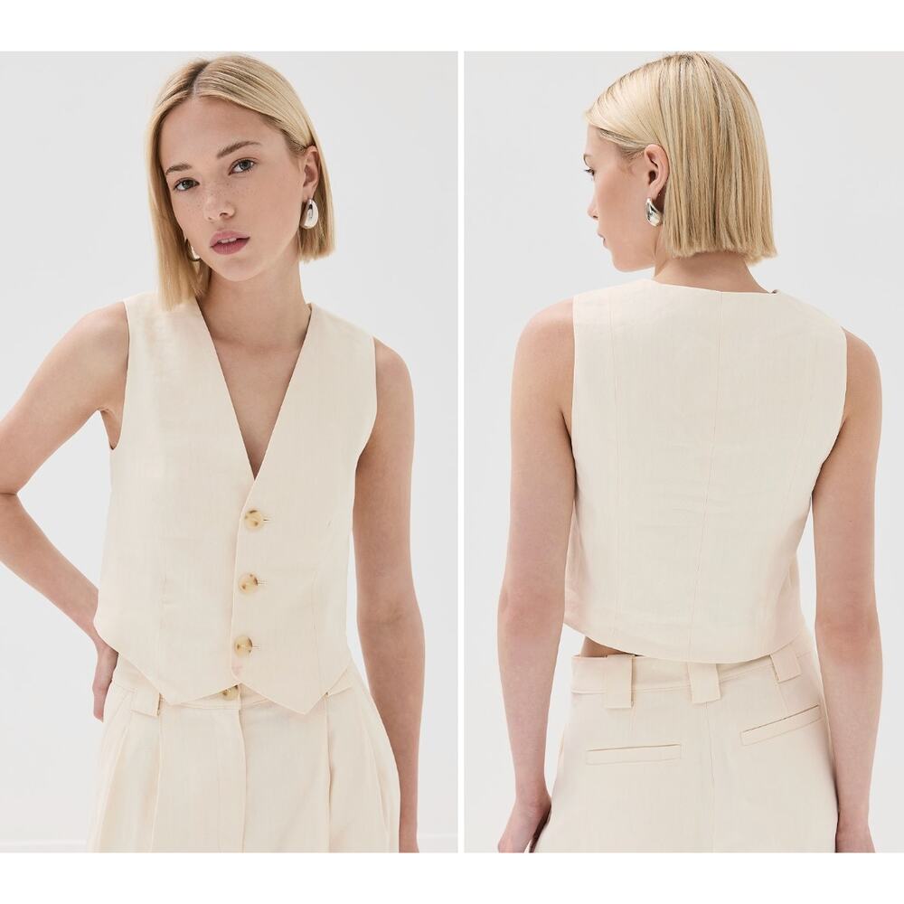 New with Tags A.L.C. Maxwell Linen Blend Vest Ivory Size 2 Button Front Top - Picture 2 of 13